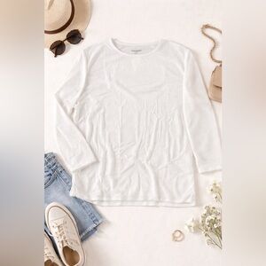 Woman Within White Long-Sleeve Crewneck Top